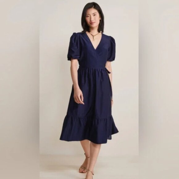 Vineyard Vines Puff Sleeve Midi Wrap Dress Nautical Navy Size Small NWT - Picture 1 of 7